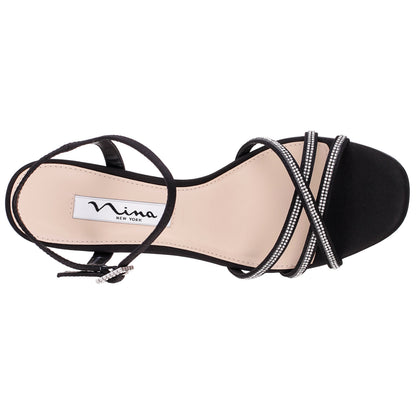 Nina Shoes Bobby Black Satin Mid-Heel Sandals