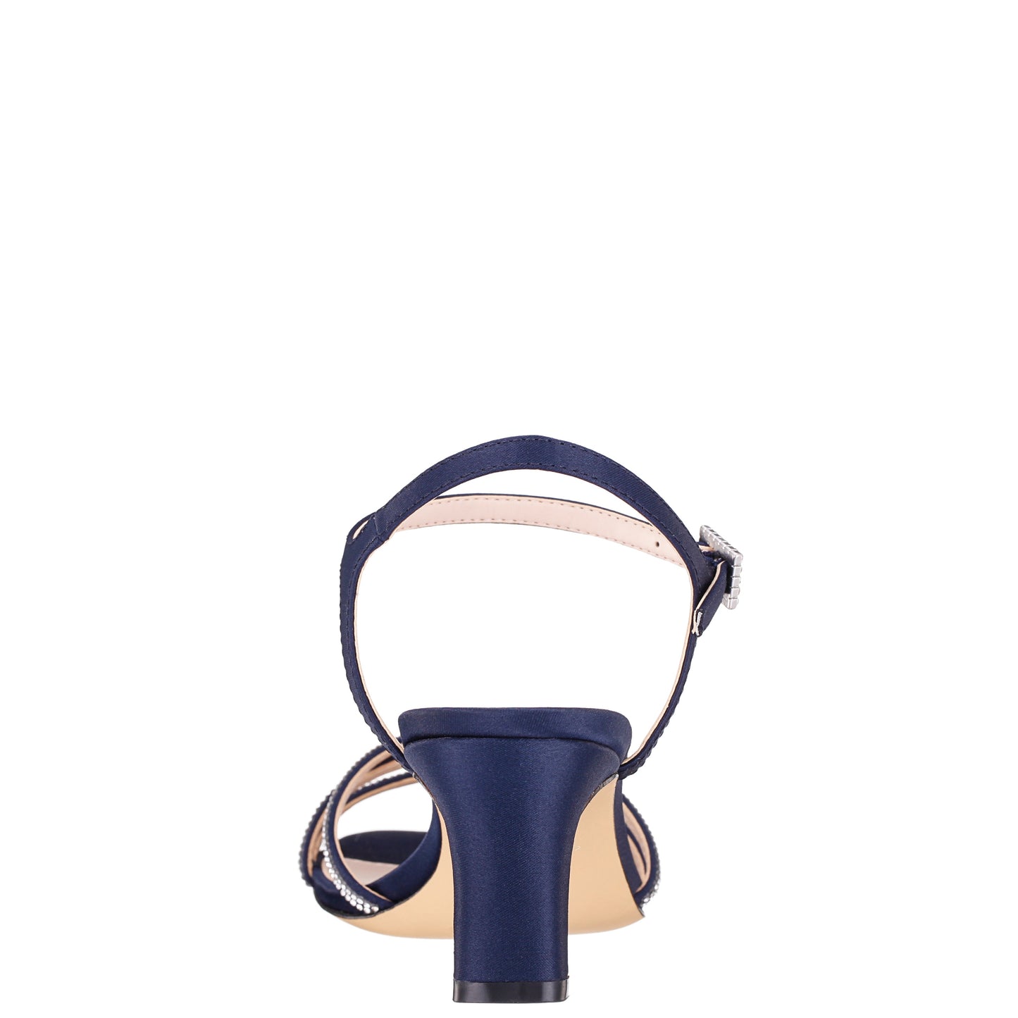 Nina Shoes Bobby Navy Satin Mid-Heel Sandals with Ankle-Strap