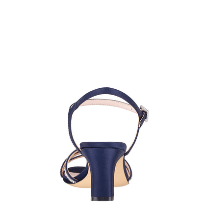 Nina Shoes Bobby Navy Satin Mid-Heel Sandals with Ankle-Strap