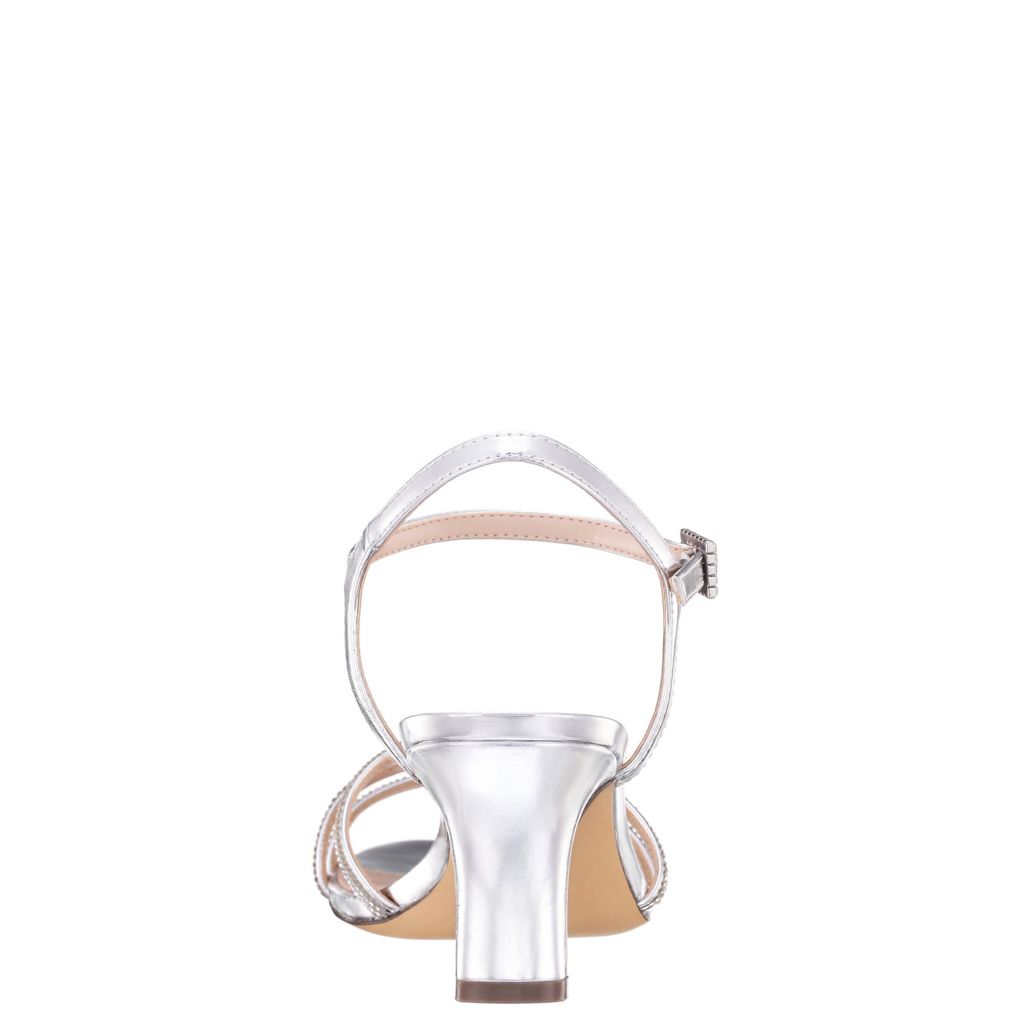 Nina Shoes Bobby Silver Metallic Mid-Heel Sandals with Ankle-Strap