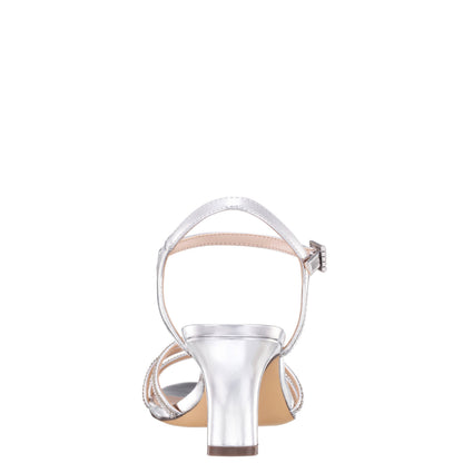 Nina Shoes Bobby Silver Metallic Mid-Heel Sandals with Ankle-Strap
