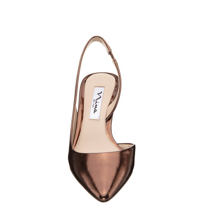 Nina Shoes Nina60s Bronze Metallic Glaze Mid-Heel Slingback Pumps