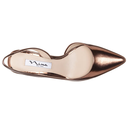 Nina Shoes Nina60s Bronze Metallic Glaze Mid-Heel Slingback Pumps