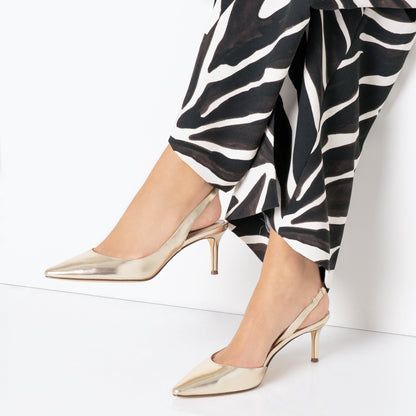 Nina Shoes Nina60s Platino Metallic Glaze Mid-Heel Slingback Pumps