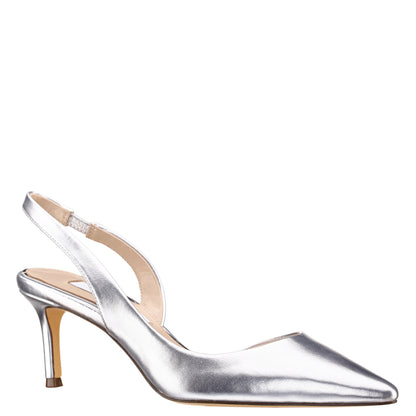 Nina Shoes Nina60s Silver Metallic Glaze Mid-Heel Slingback Pumps