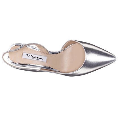 Nina Shoes Nina60s Silver Metallic Glaze Mid-Heel Slingback Pumps