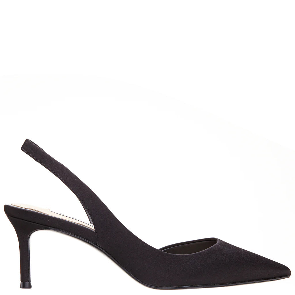Nina Shoes Nina60s Black Satin Mid-Heel Slingback Pumps