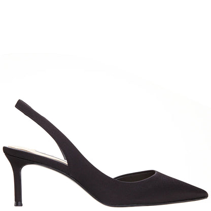 Nina Shoes Nina60s Black Satin Mid-Heel Slingback Pumps