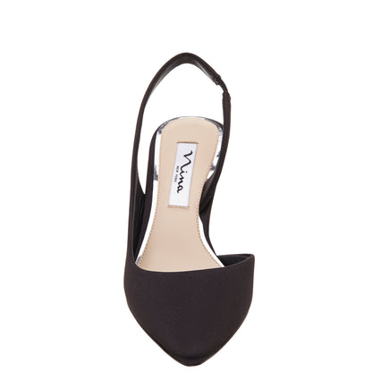 Nina Shoes Nina60s Black Satin Mid-Heel Slingback Pumps