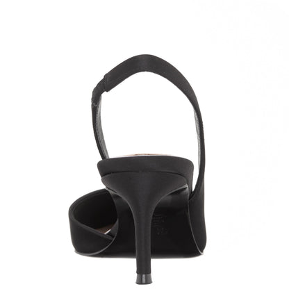 Nina Shoes Nina60s Black Satin Mid-Heel Slingback Pumps