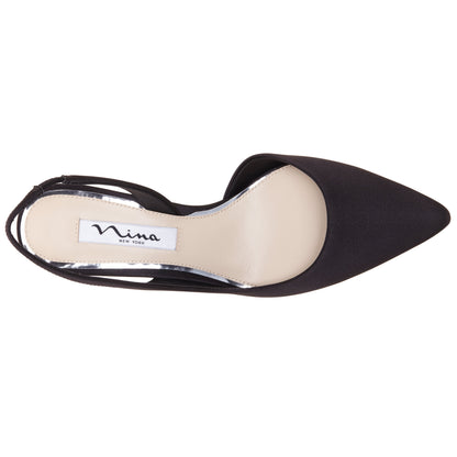 Nina Shoes Nina60s Black Satin Mid-Heel Slingback Pumps