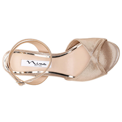 Nina Shoes Nigella Yellow Metallic Suedette Block-Heel Sandals