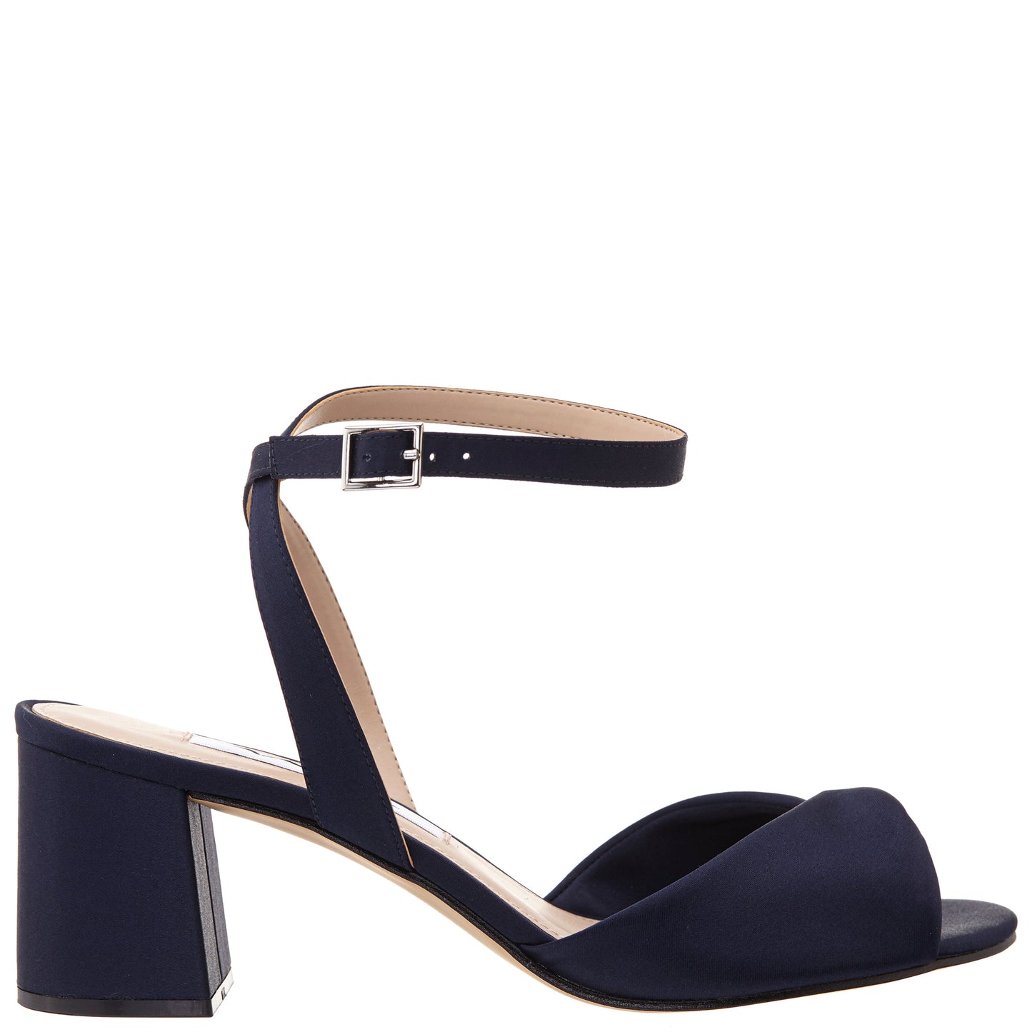 Nina Shoes Nigella Blue Satin Block-Heel Sandals with Ankle-Strap