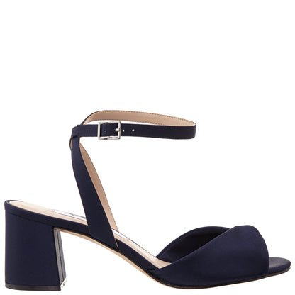 Nina Shoes Nigella Blue Satin Block-Heel Sandals with Ankle-Strap