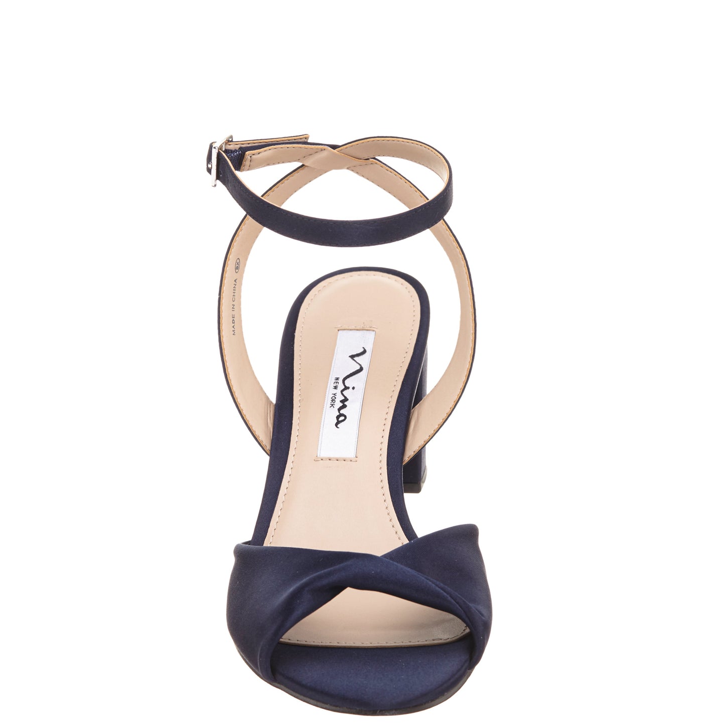 Nina Shoes Nigella Blue Satin Block-Heel Sandals with Ankle-Strap