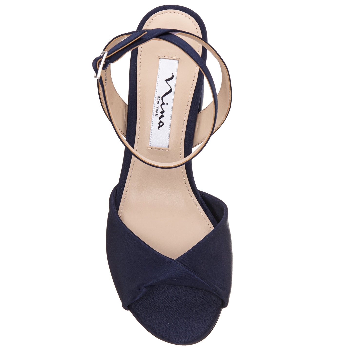Nina Shoes Nigella Blue Satin Block-Heel Sandals with Ankle-Strap