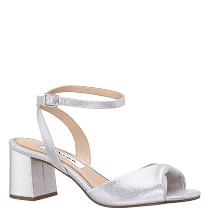 Nina Shoes Nigella True Silver Metallic Suedette Block-Heel Sandals