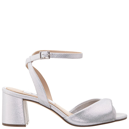 Nina Shoes Nigella True Silver Metallic Suedette Block-Heel Sandals
