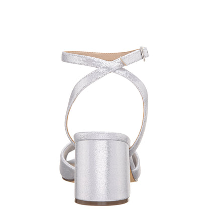 Nina Shoes Nigella True Silver Metallic Suedette Block-Heel Sandals