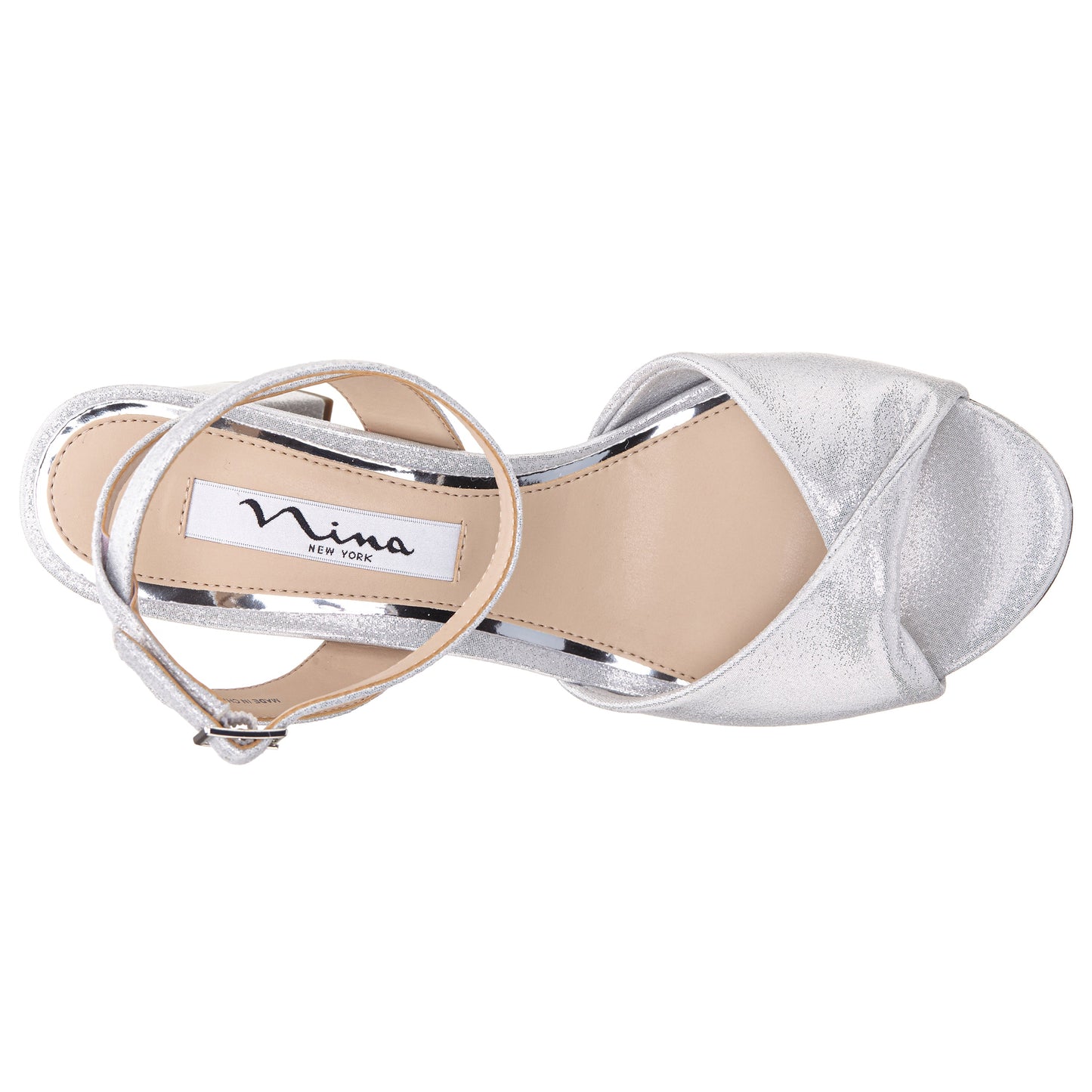 Nina Shoes Nigella True Silver Metallic Suedette Block-Heel Sandals