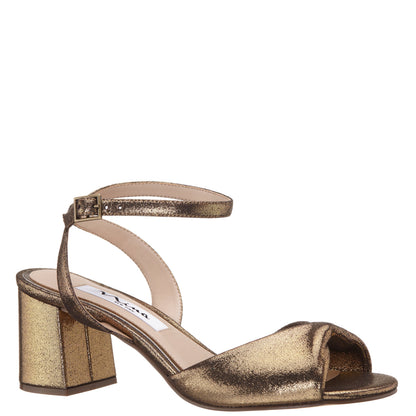 Nina Shoes Nigella Yellow Metallic Suedette Block-Heel Sandals