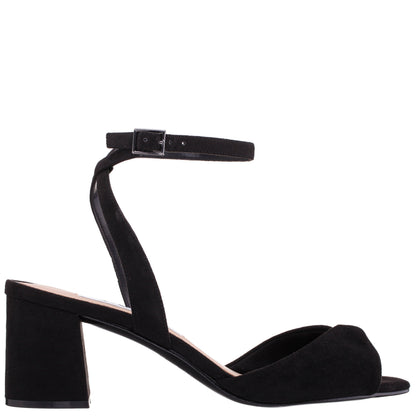 Nina Shoes Nigella Black Suedette Block-Heel Sandals with Ankle-Strap