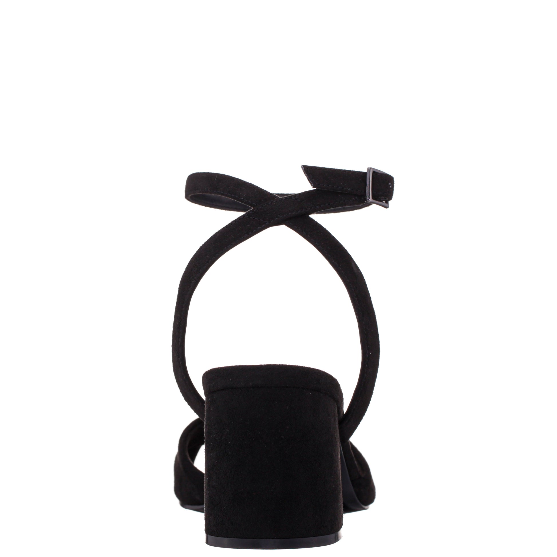 Nina Shoes Nigella Black Suedette Block-Heel Sandals with Ankle-Strap