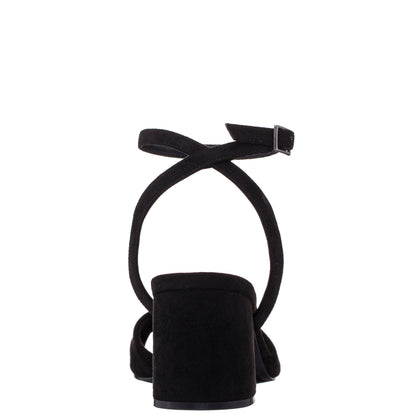 Nina Shoes Nigella Black Suedette Block-Heel Sandals with Ankle-Strap
