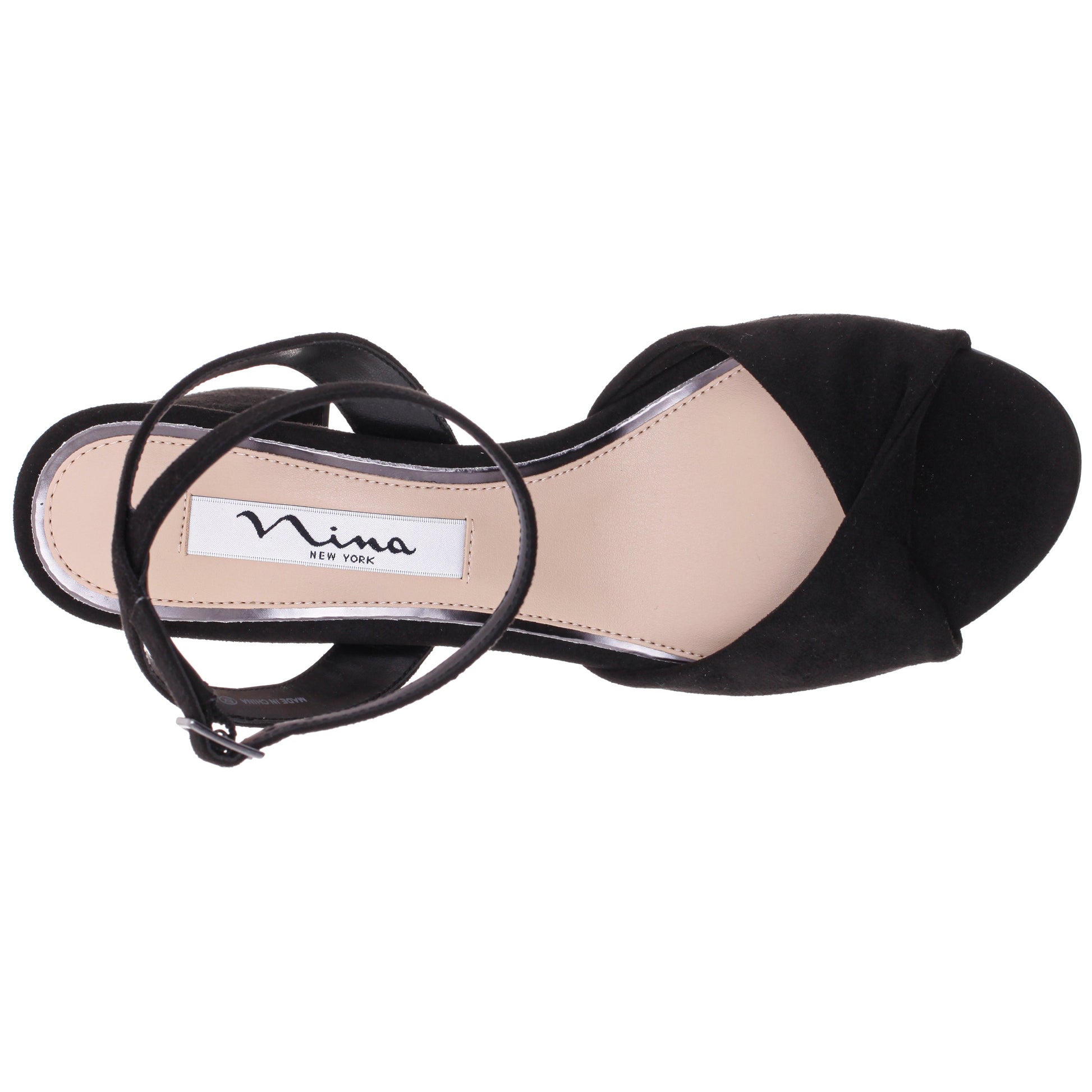 Nina Shoes Nigella Black Suedette Block-Heel Sandals with Ankle-Strap