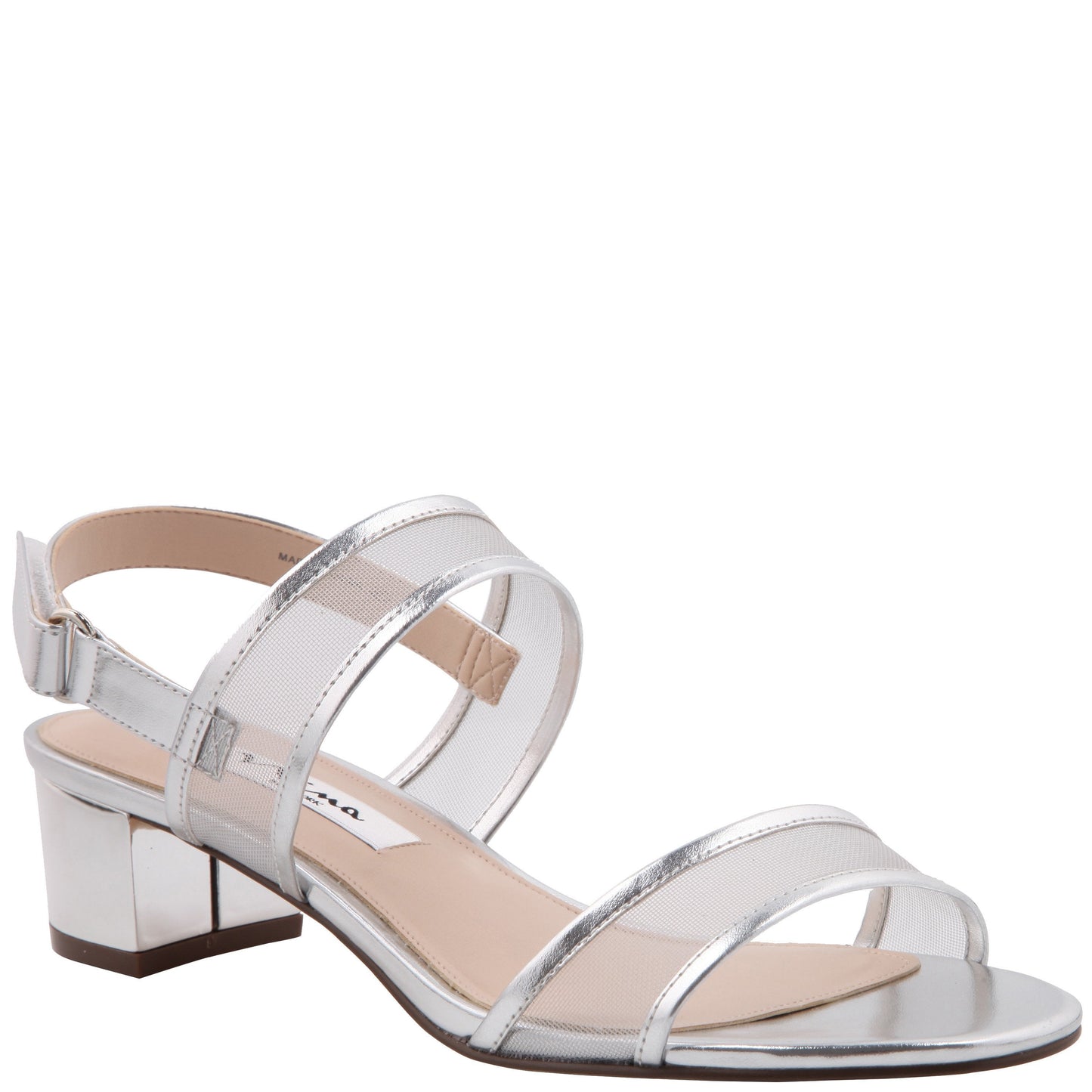 Nina Shoes Ganice Silver Metallic Foil with Mesh Block-Heel Hook & Loop Sandals