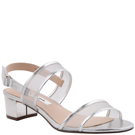 Nina Shoes Ganice Silver Metallic Foil with Mesh Block-Heel Hook & Loop Sandals