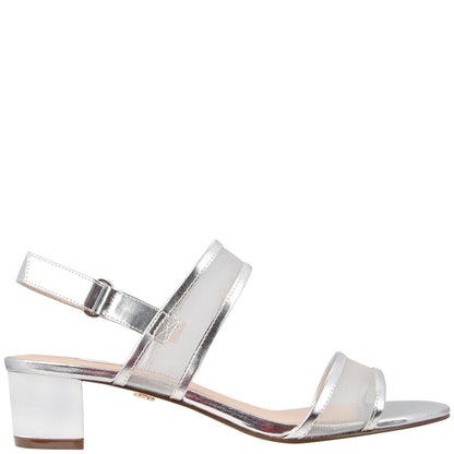Nina Shoes Ganice Silver Metallic Foil with Mesh Block-Heel Hook & Loop Sandals