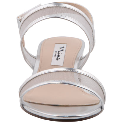 Nina Shoes Ganice Silver Metallic Foil with Mesh Block-Heel Hook & Loop Sandals