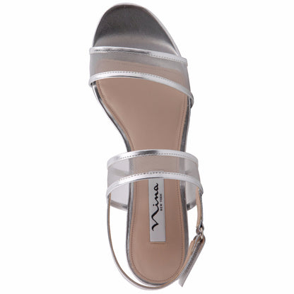 Nina Shoes Ganice Silver Metallic Foil with Mesh Block-Heel Hook & Loop Sandals
