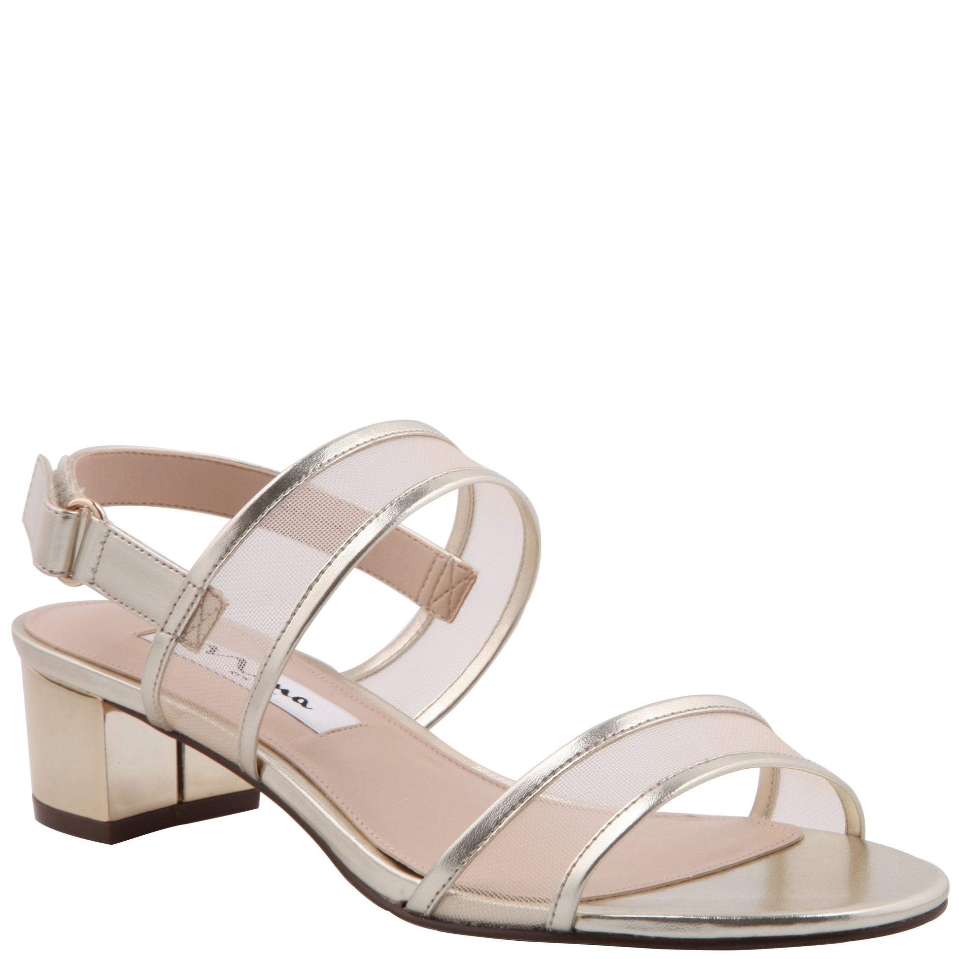 Nina Shoes Ganice Platino Metallic Foil with Mesh Block-Heel Hook & Loop Sandals