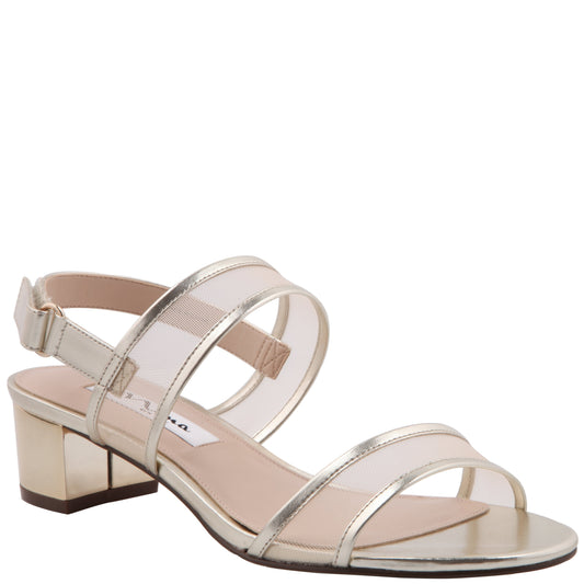Nina Shoes Ganice Platino Metallic Foil with Mesh Block-Heel Hook & Loop Sandals
