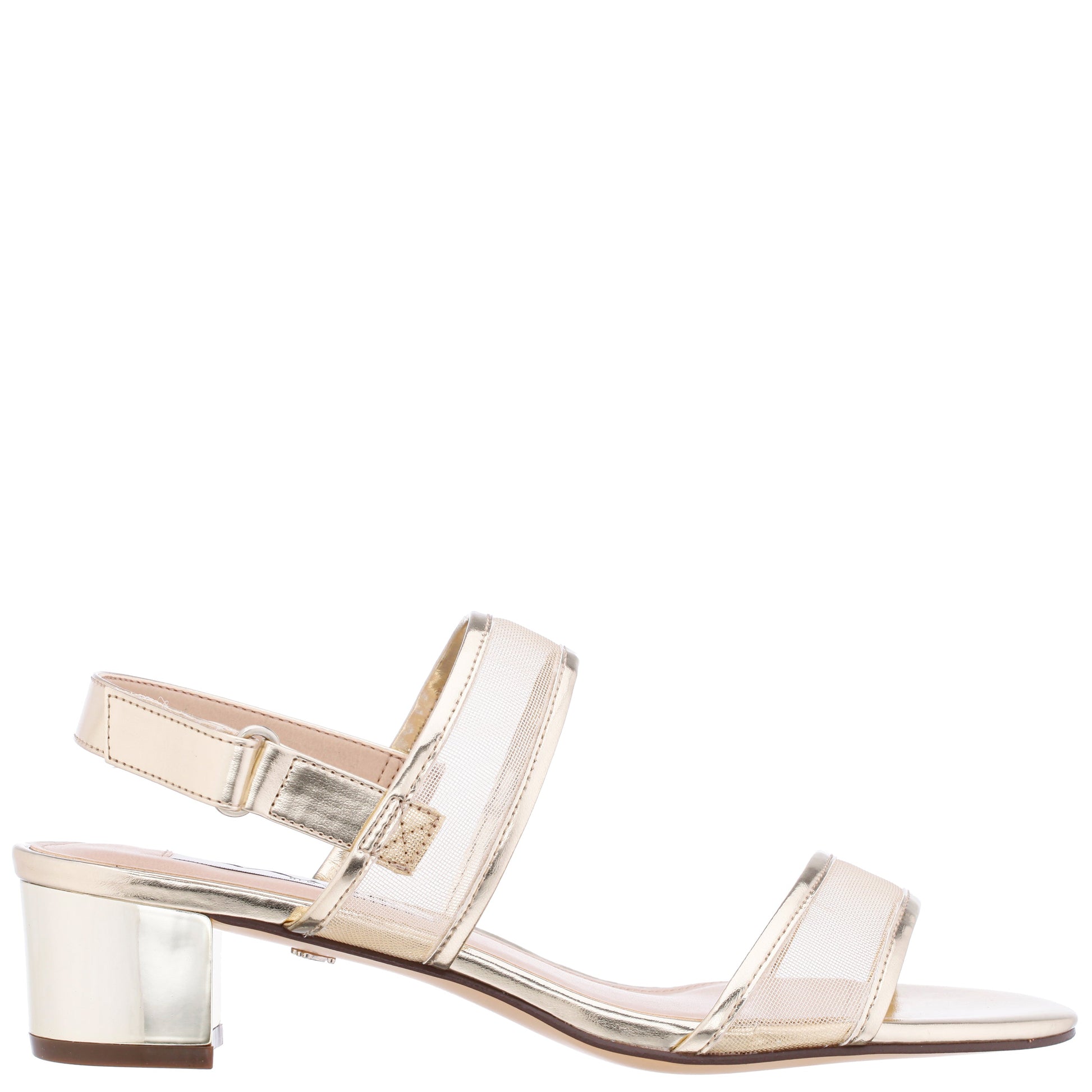 Nina Shoes Ganice Platino Metallic Foil with Mesh Block-Heel Hook & Loop Sandals