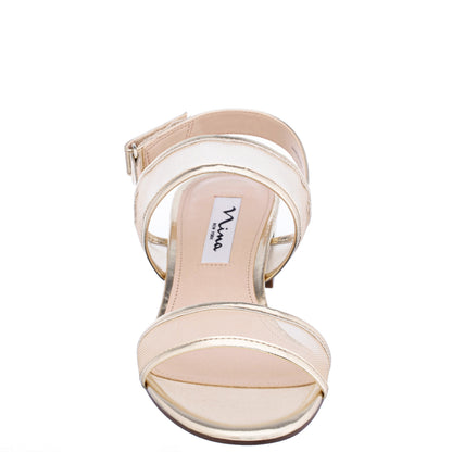 Nina Shoes Ganice Platino Metallic Foil with Mesh Block-Heel Hook & Loop Sandals