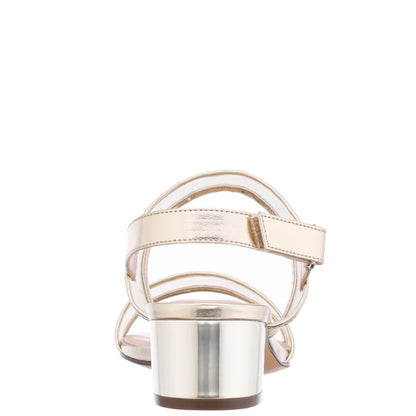 Nina Shoes Ganice Platino Metallic Foil with Mesh Block-Heel Hook & Loop Sandals
