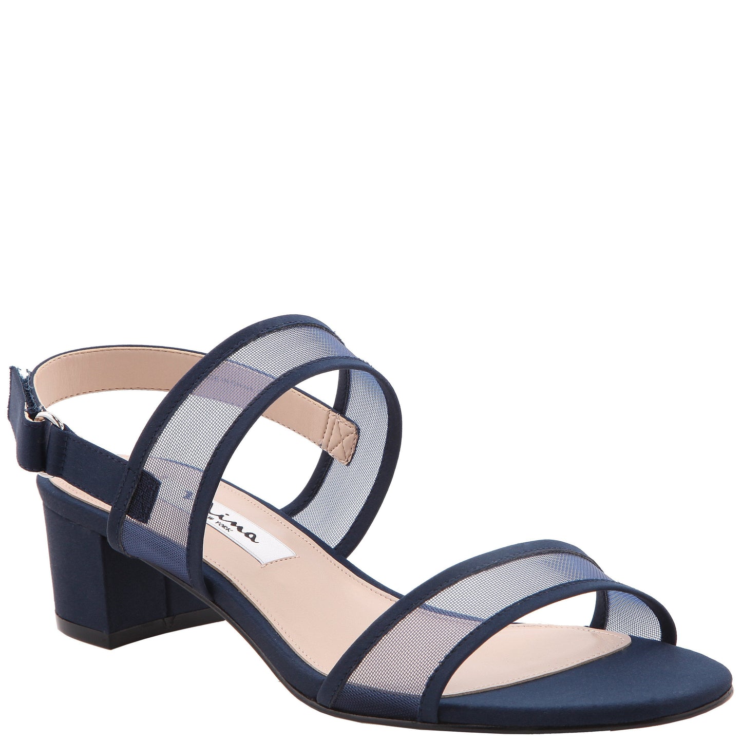 Nina Shoes Ganice Blue Satin with Mesh Block-Heel Hook & Loop Sandals