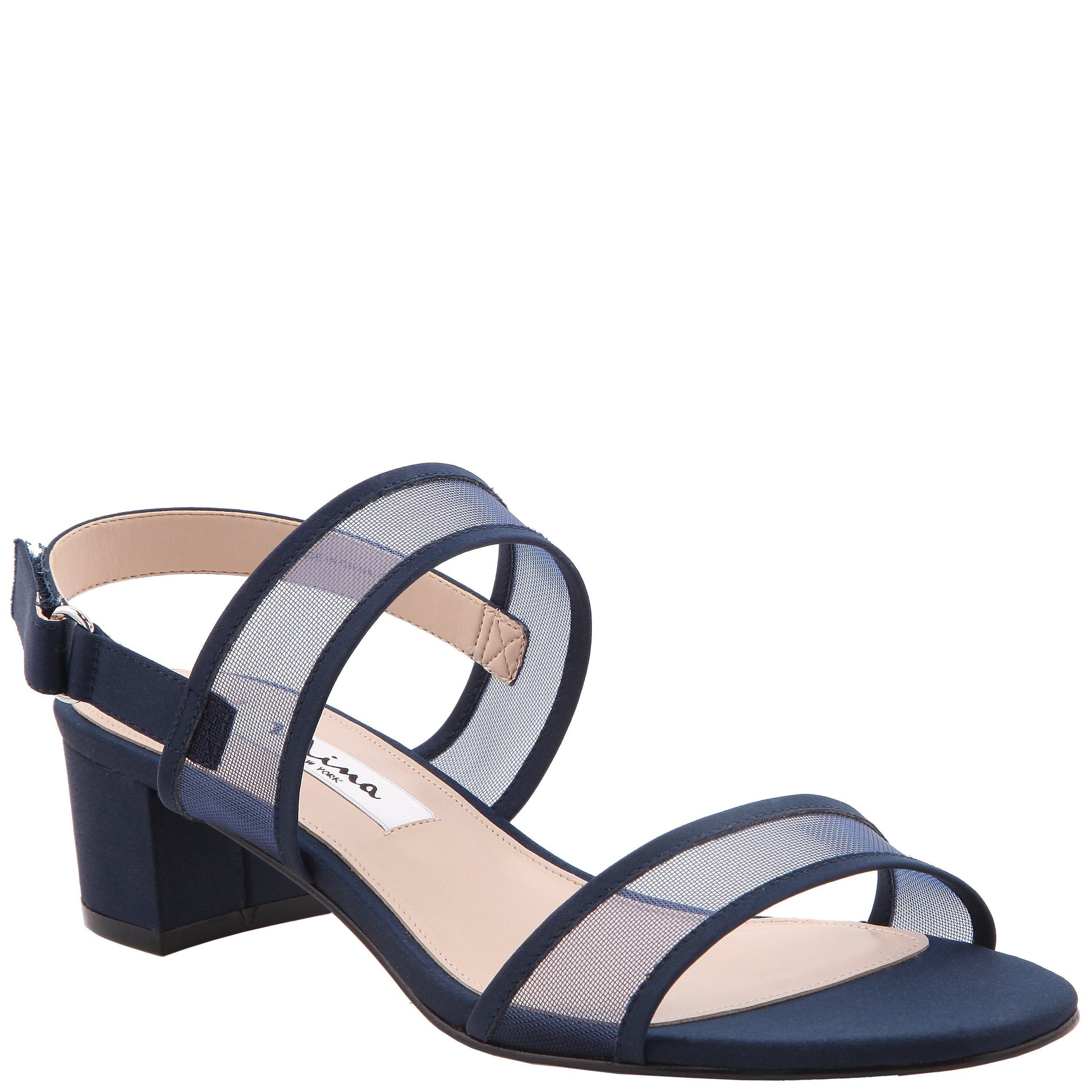 Nina Shoes Ganice Blue Satin with Mesh Block-Heel Hook & Loop Sandals