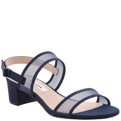Nina Shoes Ganice Blue Satin with Mesh Block-Heel Hook & Loop Sandals