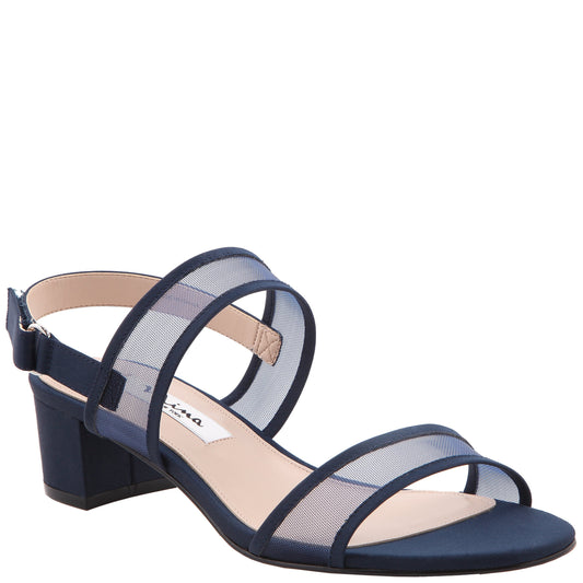 Nina Shoes Ganice Blue Satin with Mesh Block-Heel Hook & Loop Sandals