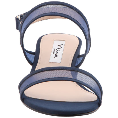 Nina Shoes Ganice Blue Satin with Mesh Block-Heel Hook & Loop Sandals