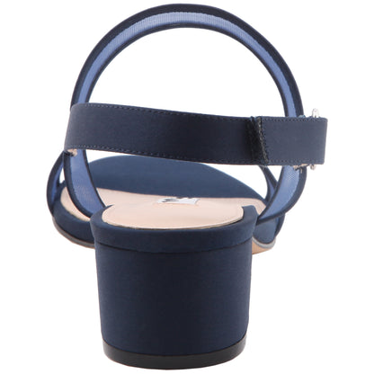 Nina Shoes Ganice Blue Satin with Mesh Block-Heel Hook & Loop Sandals