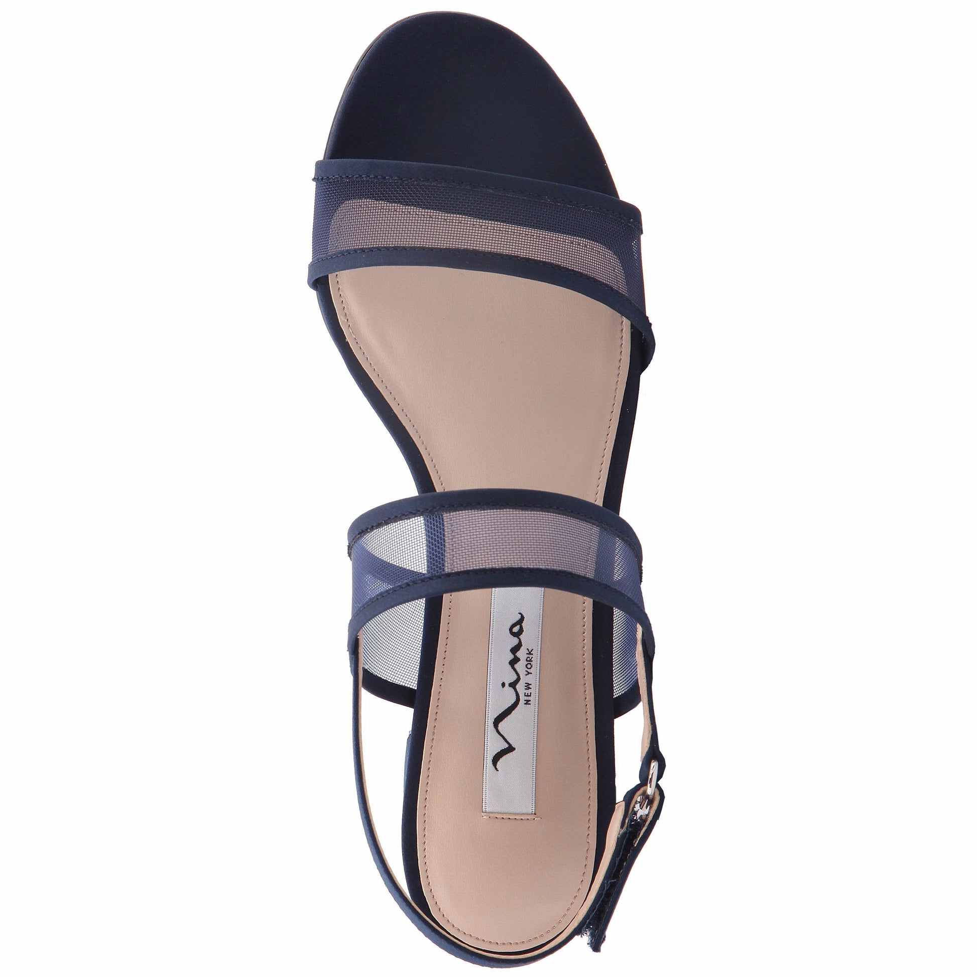 Nina Shoes Ganice Blue Satin with Mesh Block-Heel Hook & Loop Sandals