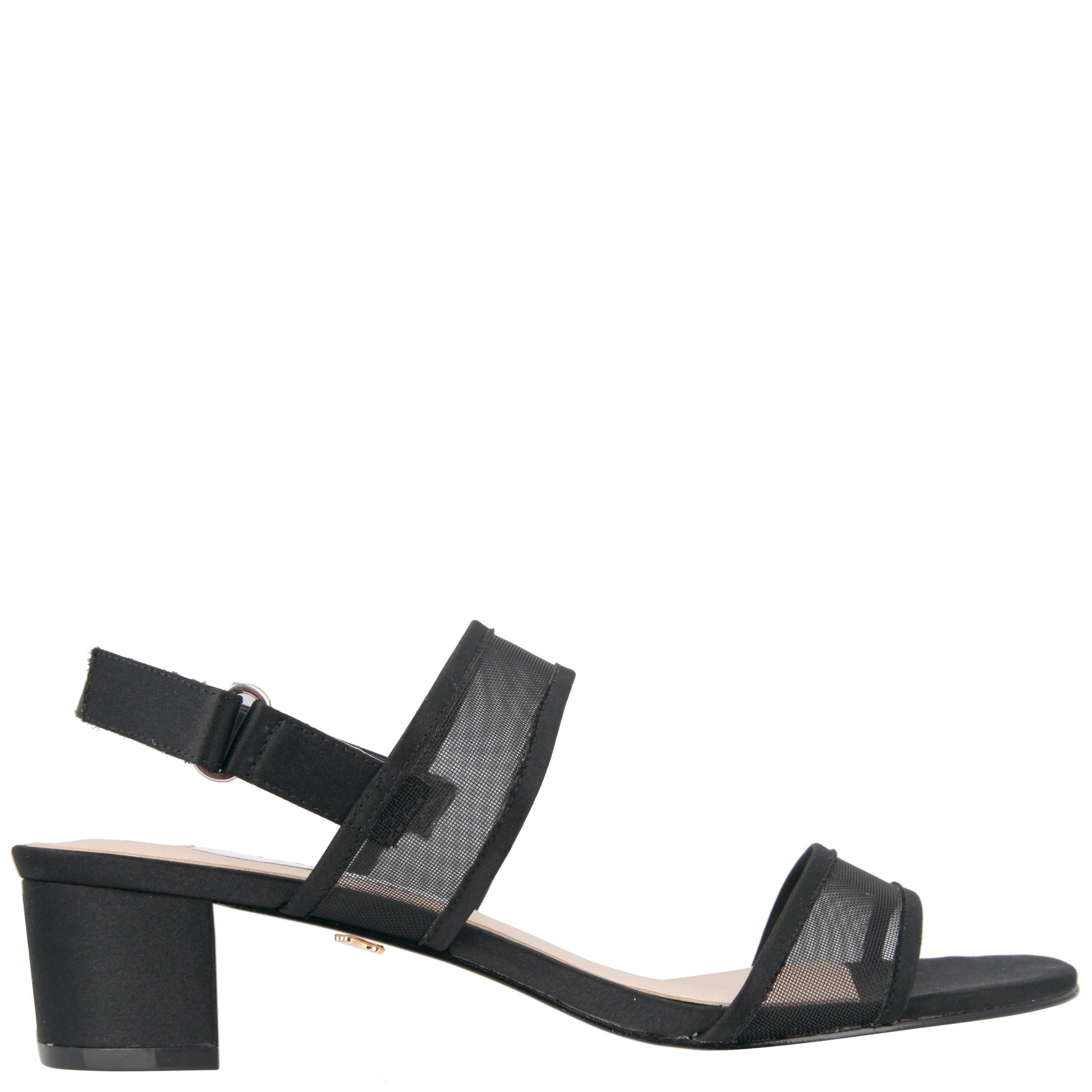 Nina Shoes Ganice Black Satin with Mesh Block-Heel Hook & Loop Sandals