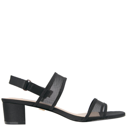 Nina Shoes Ganice Black Satin with Mesh Block-Heel Hook & Loop Sandals