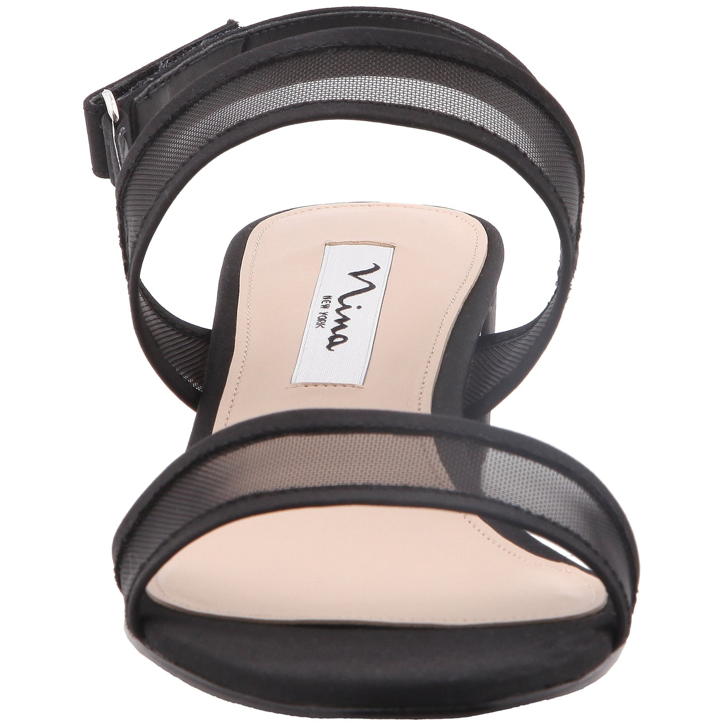 Nina Shoes Ganice Black Satin with Mesh Block-Heel Hook & Loop Sandals