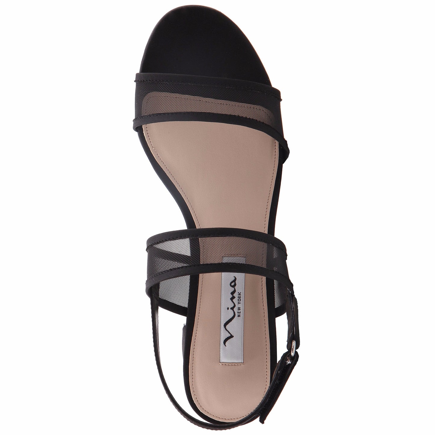 Nina Shoes Ganice Black Satin with Mesh Block-Heel Hook & Loop Sandals